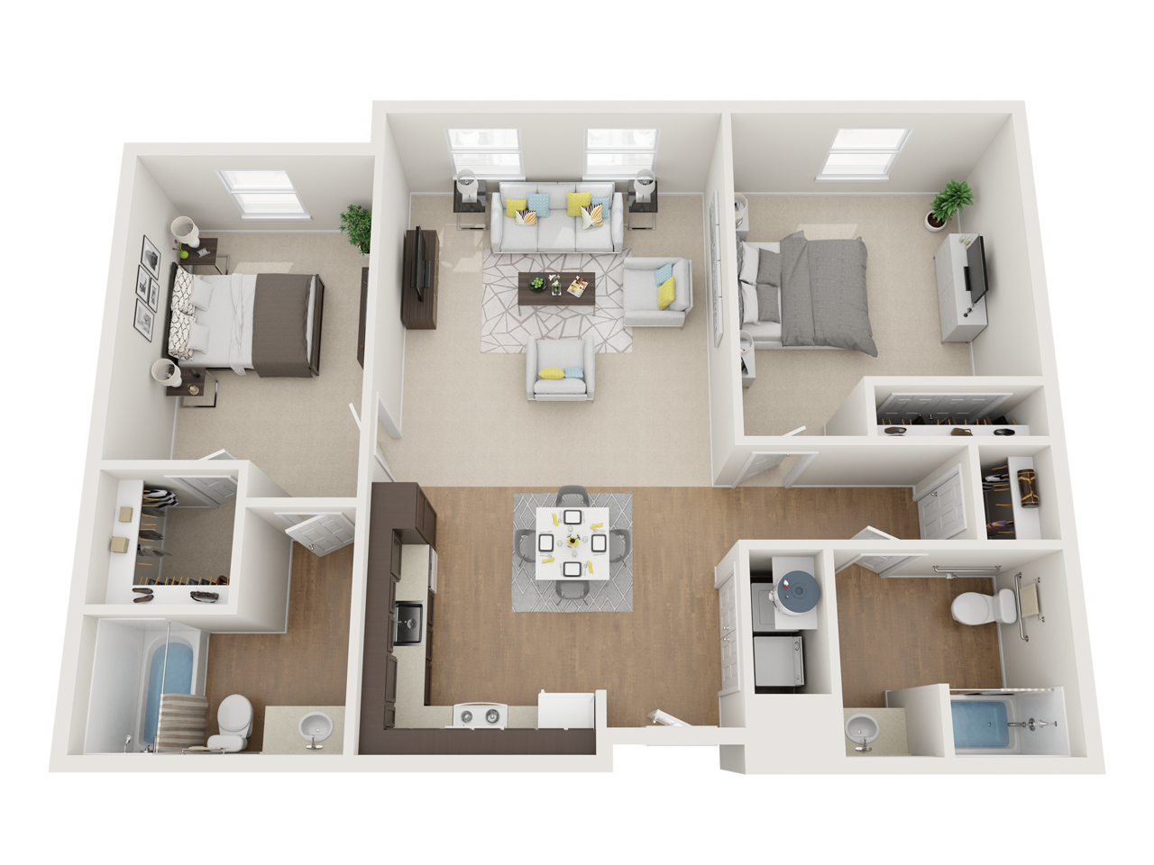 Floor plan for 2 beds, 2 baths, 1021 sqft